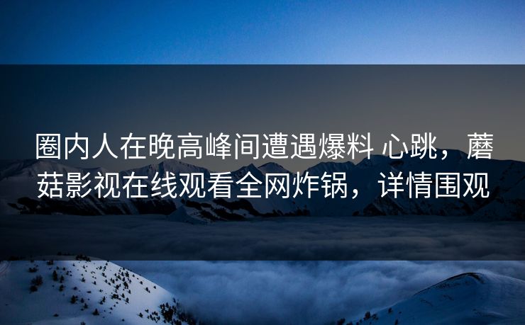 圈内人在晚高峰间遭遇爆料 心跳,蘑菇影视在线观看全网炸锅,详情围观 圈内人在晚高峰间遭遇爆料 心跳,蘑菇影视在线观看全网炸锅,详情围观